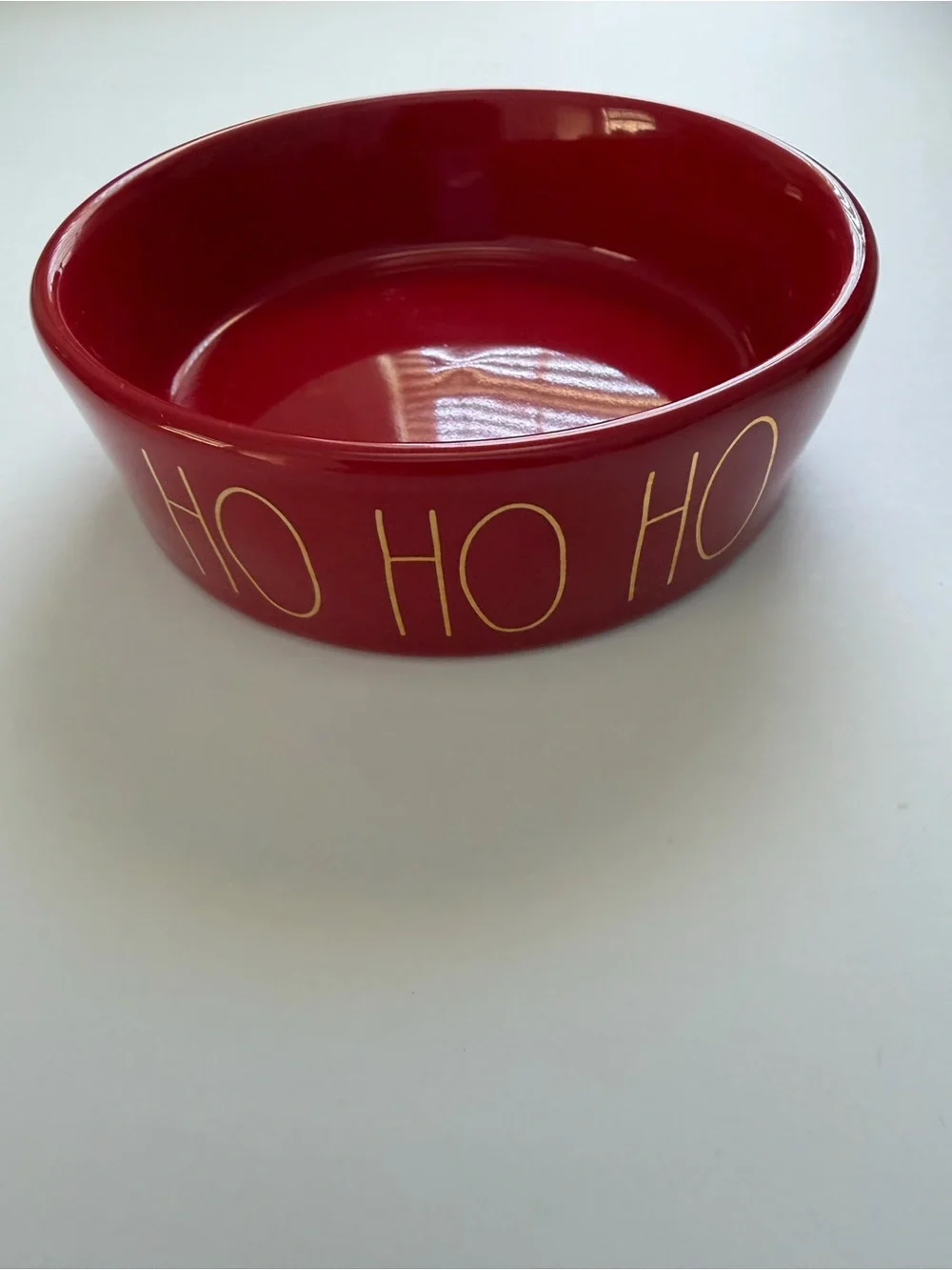 Rae Dunn Red 'Ho Ho' and 'Fa La La' Pet Bowls with Gold Lettering
